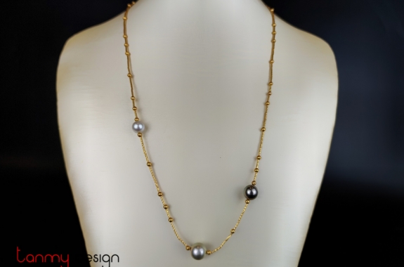 Natural Pearl Necklace with 18k Gold Ball